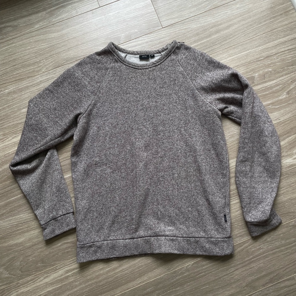 Onia Cotton Blend Crewneck Pullover Sweater Sz S Taupe Heather Brown EUC